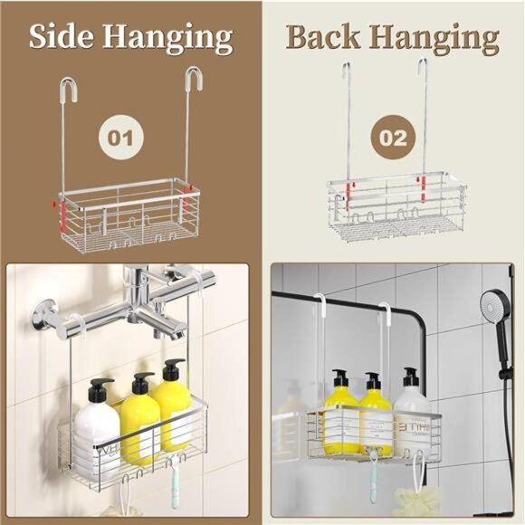 Hanging shower organizer over door shower caddy basket rust resistant bathroom - Picture 4 of 7